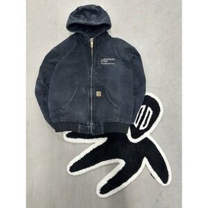Carhartt Workwear Jacket Mens M Black Full Zip‎ Hooded Embroidered Sz M